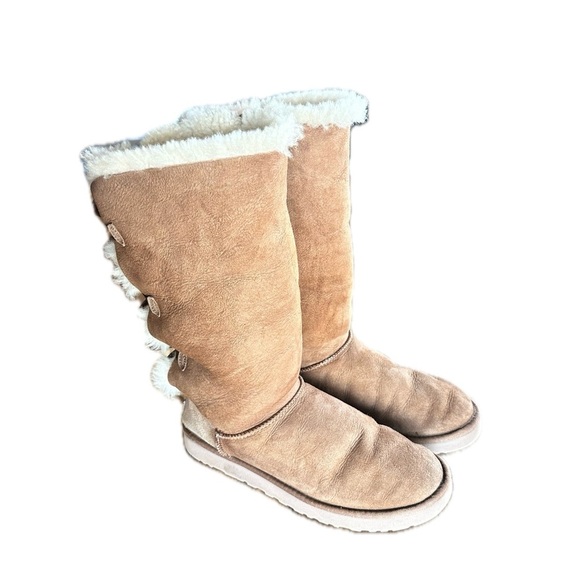 UGG Womens Size 10 Boots Bailey Knit Bow Tall Chestnut Brown Suede Shearl… - Picture 1 of 7